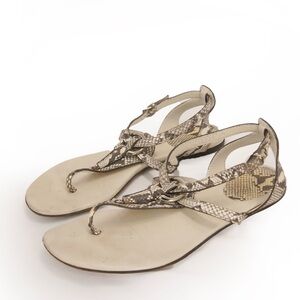 Gucci Python Snake Skin Cream Biege Leather Thong Slingback Sandal Flats